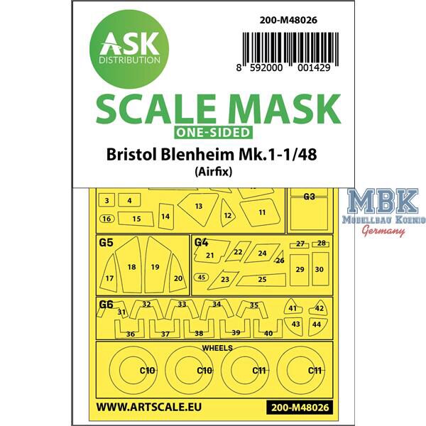 Artscale ASK200-M48026 Bristol Blenheim Mk.I one-sided painting mask