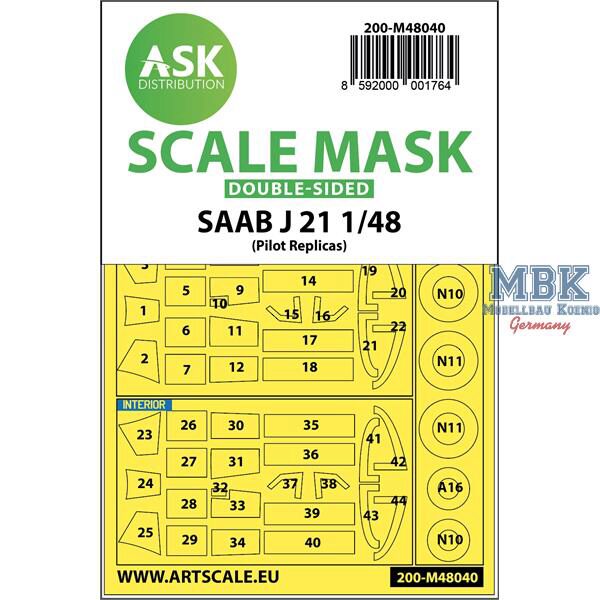Artscale ASK200-M48040 SAAB J21 double-sided painting mask f.Pilot Repl.