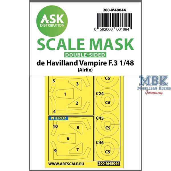 Artscale ASK200-M48044 DH Vampire F.3 double-sided painting mask f.Airfix