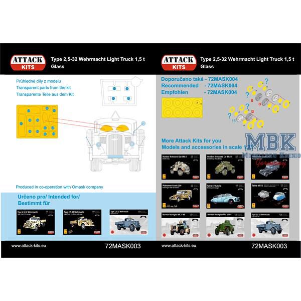 ATTACK ATT72Mask003 Lackierschablone Type 2,5-32 WH Lgt.tr. 1,5t Glass