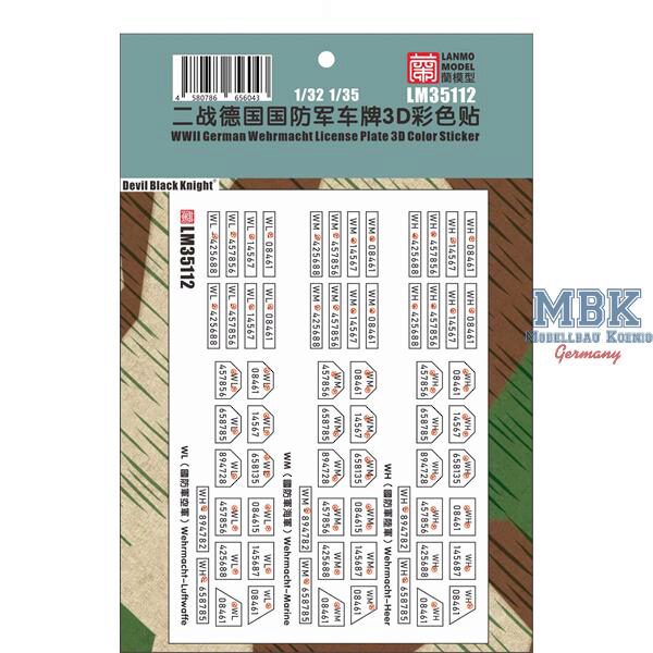 LANMO Model LAN-LM35112 WWII German Wehrmacht license plate