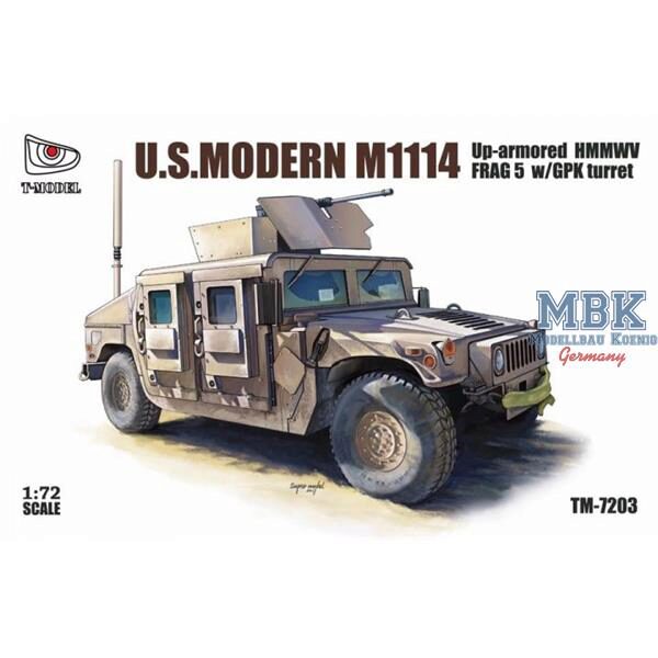 T-Model TMO7203 U.S.Modern M1114 Up-armored HMMWV FRAG 5 w/GPK turret