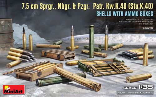 MiniArt 35375 7.5 cm Sprgr., Nbgr. & Pzgr. Patr. Kw.K.40 (Stu.K.40) Shells with Ammo Boxes