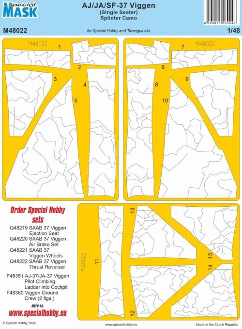 Special Hobby 100-M48022 AJ/JA/SF-37 Viggen (Single Seater) Splinter Camo MASK