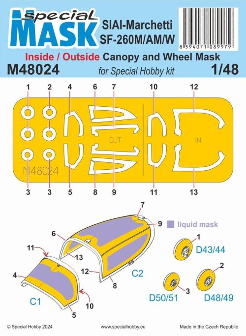 Special Hobby 100-M48024 SIAI-Marchetti SF-260M/AM/W INSIDE/OUTSIDE MASK