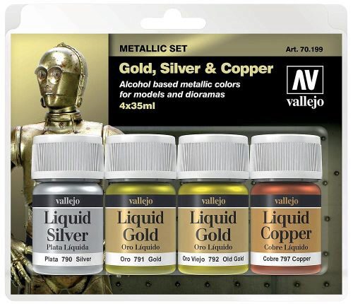 Vallejo 70199 Farb-Set, Flüssiges Gold auf Alkoholbasis, 4 x 17 ml