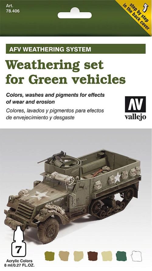 Vallejo 78406 Farb-Set, Alterungs-Set für grüne Fahrzeuge, 7 x 8 ml