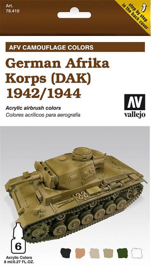 Vallejo 78410 Farb-Set, Deutsch Afrika-Korps 42/44, 6 x 8 ml