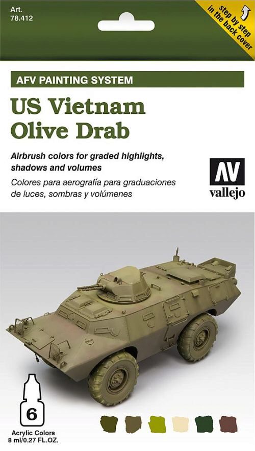 Vallejo 78412 Farb-Set, US Vietnam Olivgrau, 6 x 8 ml