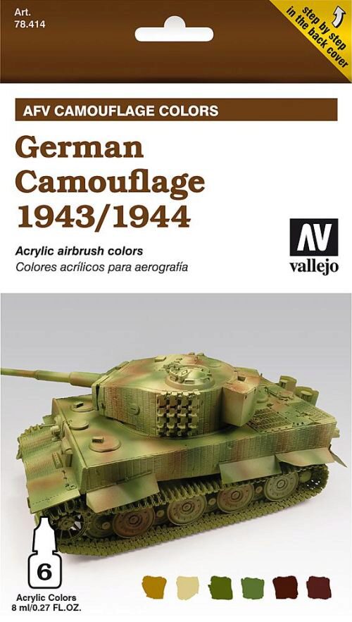 Vallejo 78414 Farb-Set, Deutsch Tarnung 1943/44, 6 x 8 ml