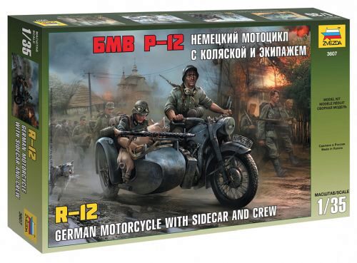 ZVEZDA 3607 R12 German Motorcycle with Sidecar and Crew