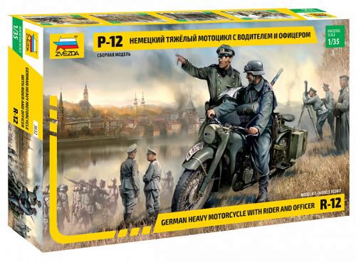 ZVEZDA 3632 R-12 German Heavy Motorcycle with Rider and Officer