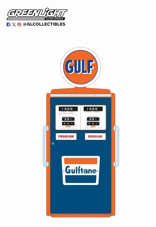 Greenlight 14160C 1954 Vintage Gas Pumps Series 16 - Tokheim 350 Twin Gas Pump Gulf Solid Pack