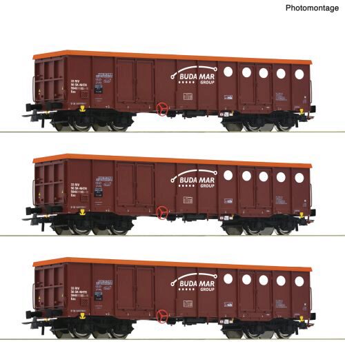 Roco 6600087 3-tlg. Set: Offene Güterwagen, Budamar