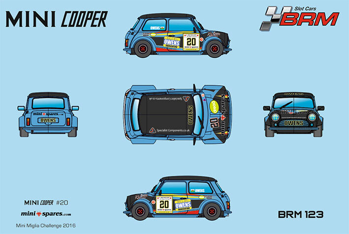 BRM MODEL CARS BRM123 MINI COOPER - Mini Miglia Challenge 2016 Owens n. 20 - assembled with aluminum chassis CAMBER system