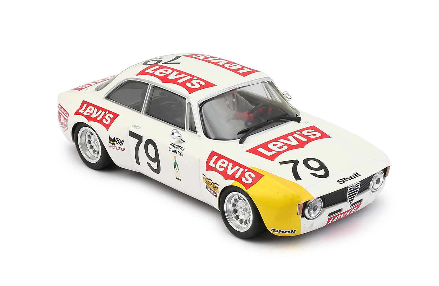 BRM MODEL CARS BRM140 ALFA GTA 1300 JUNIOR - LEVI'S #79 - 24H SPA 1972 - assembled with aluminum chassis - front CAMBER system