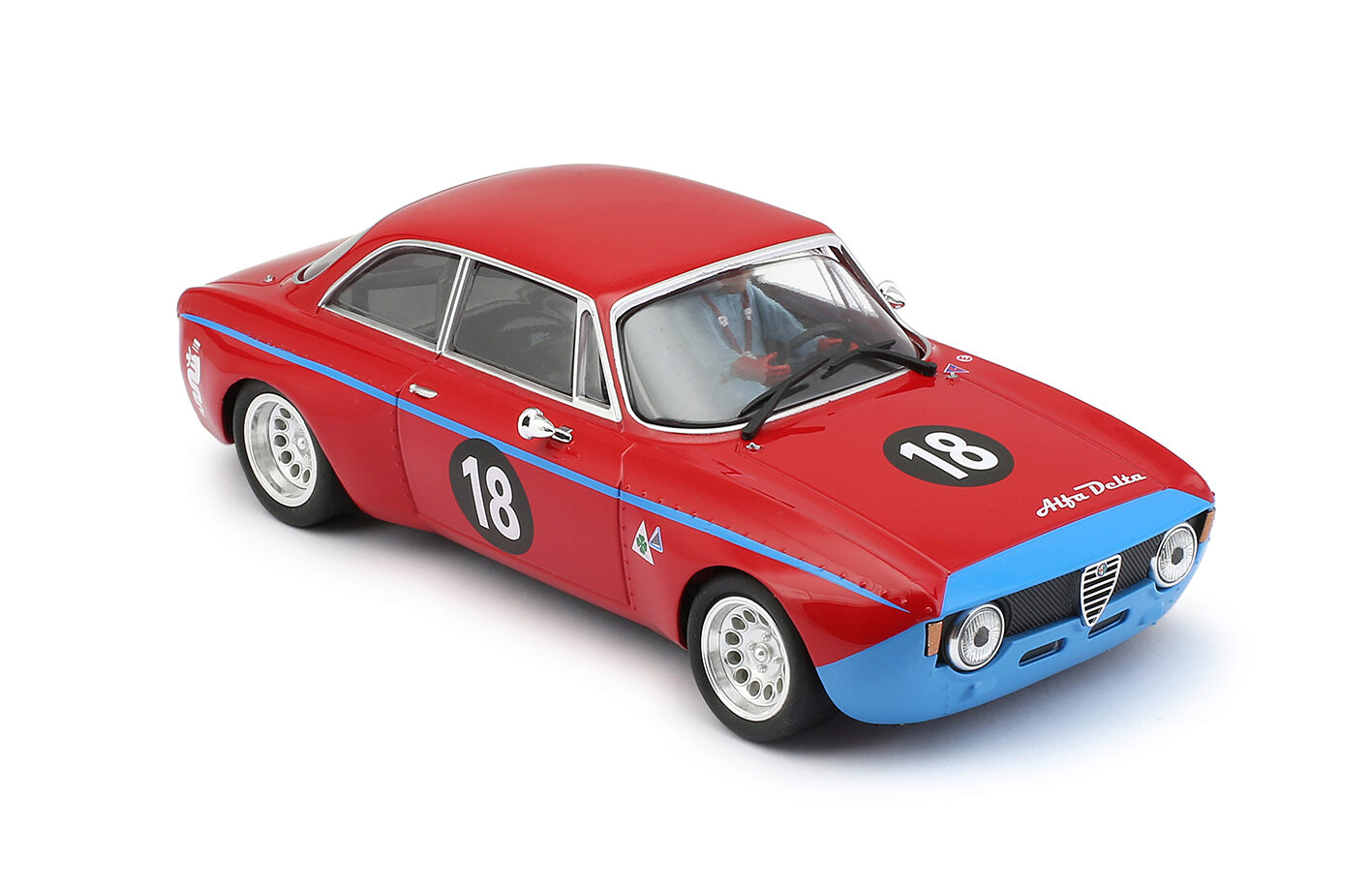 BRM MODEL CARS BRM142 ALFA GTA - ALFA DELTA #18 - RED/BLUE - assembled with aluminum chassis - front CAMBER system