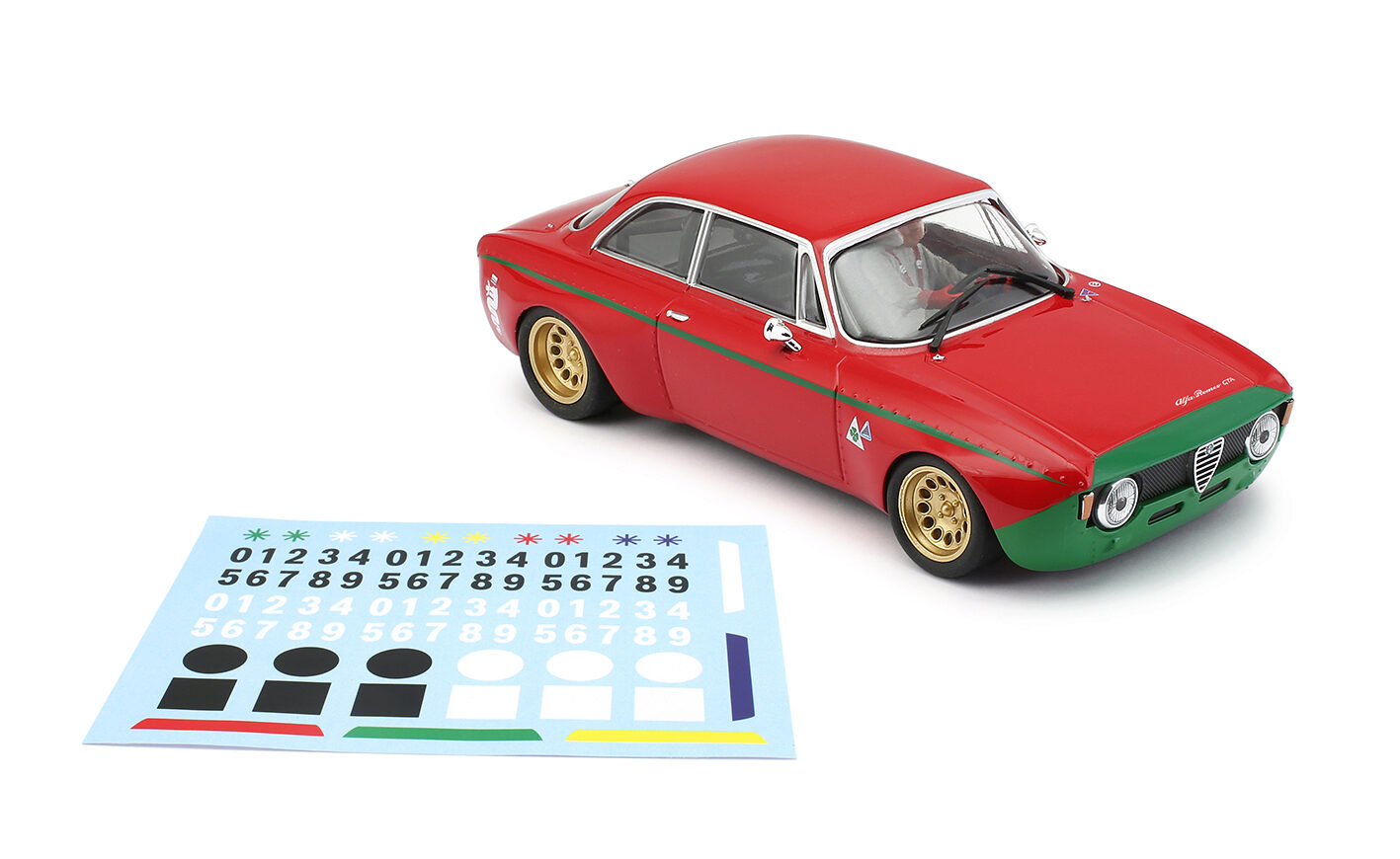 BRM MODEL CARS BRM142G ALFA GTA - ALFA EDITION RED/GREEN - assembled with aluminum chassis - front CAMBER system-