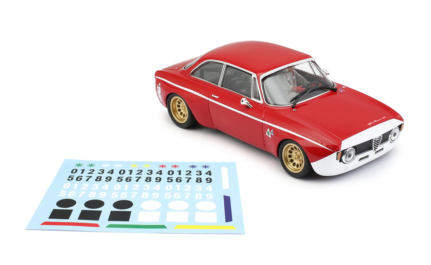 BRM MODEL CARS BRM142R ALFA GTA - ALFA EDITION RED/WHITE - assembled with aluminum chassis - front CAMBER system