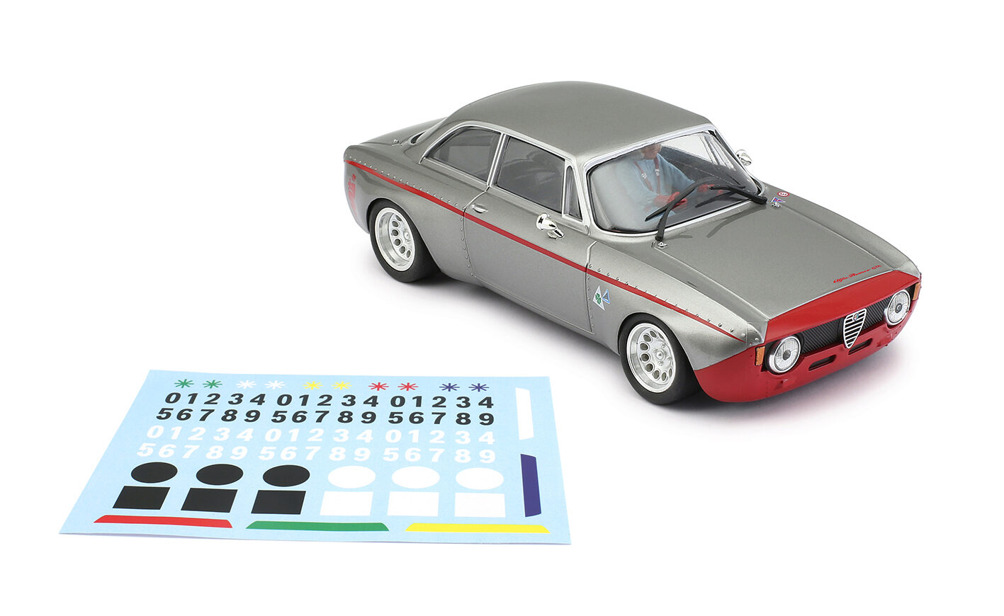 BRM MODEL CARS BRM142S ALFA GTA - ALFA EDITION SILVER/RED - assembled with aluminum chassis - front CAMBER system