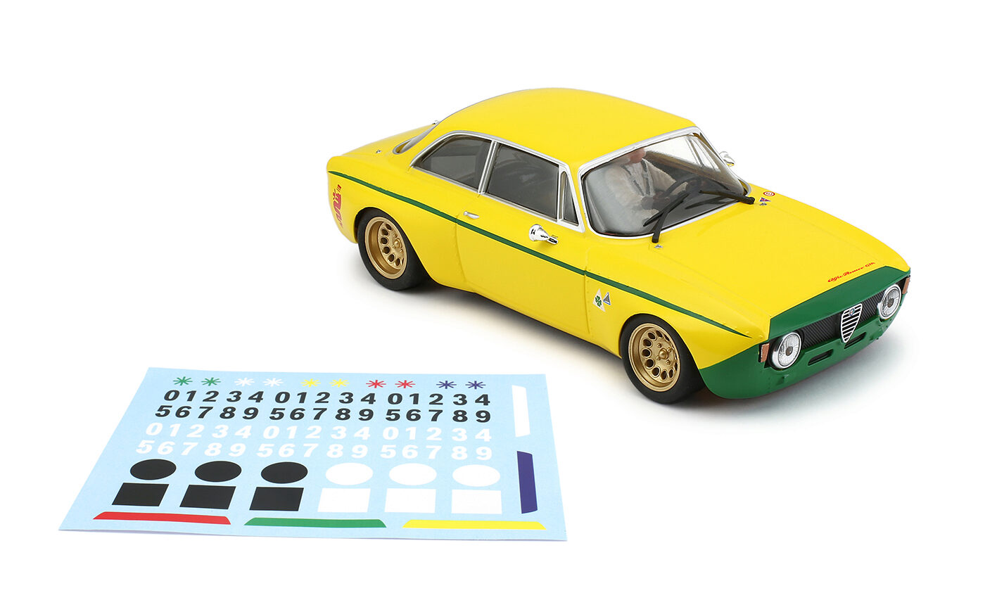 BRM MODEL CARS BRM142Y ALFA GTA - ALFA EDITION YELLOW/GREEN - assembled with aluminum chassis - front CAMBER system