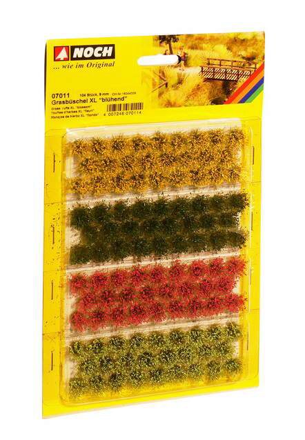 Noch 07011 Grasbüschel XL blühend rot, gelb, hell-, dunkelgrün, 104 Stück, 9 mm