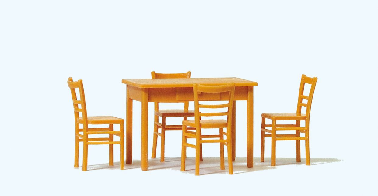 Preiser 65809 Tisch, 4 Stühle. Materialfarbe holzfarben. Bausatz