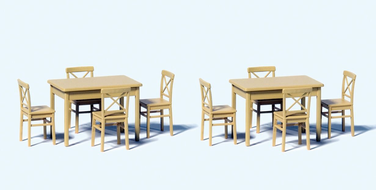 Preiser 68281 2 Tische und 8 Stühle, Bausatz, unbemalt
