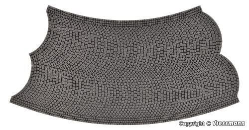 Vollmer 48257 H0 Strassenplatte Kopfsteinpflaster aus Steinkunst, 45°-Kurve, gegenläufig, Radius 15 cm
