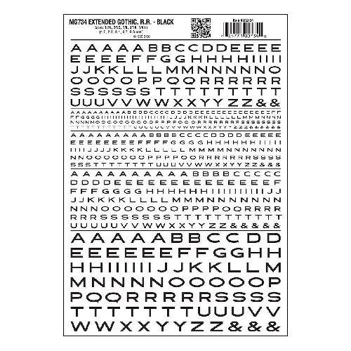 Woodland MG734 Buchstaben, ausgedehnt, schwarz