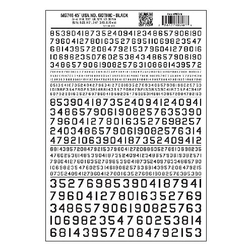 Woodland MG746 Zahlen, amerikanischer Typ, schwarz