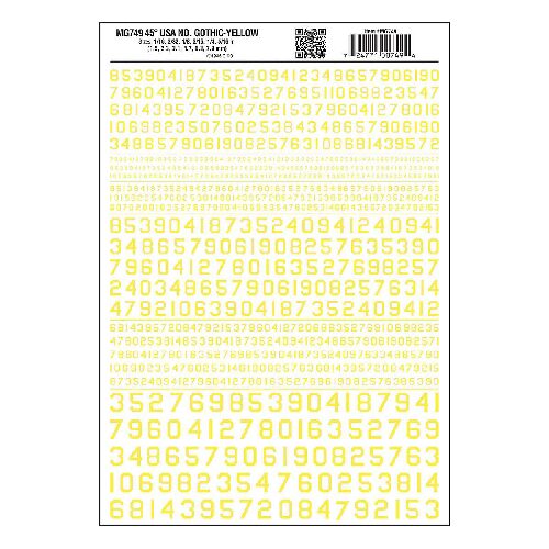 Woodland MG749 Zahlen, amerikanischer Typ, gelb